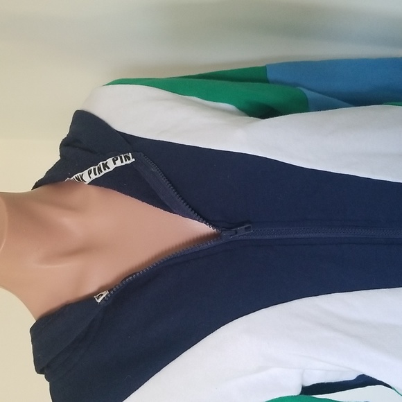 VICTORIA'S SECRET PINK zip front hoodie jacket | green, blue, white - Picture 2 of 5